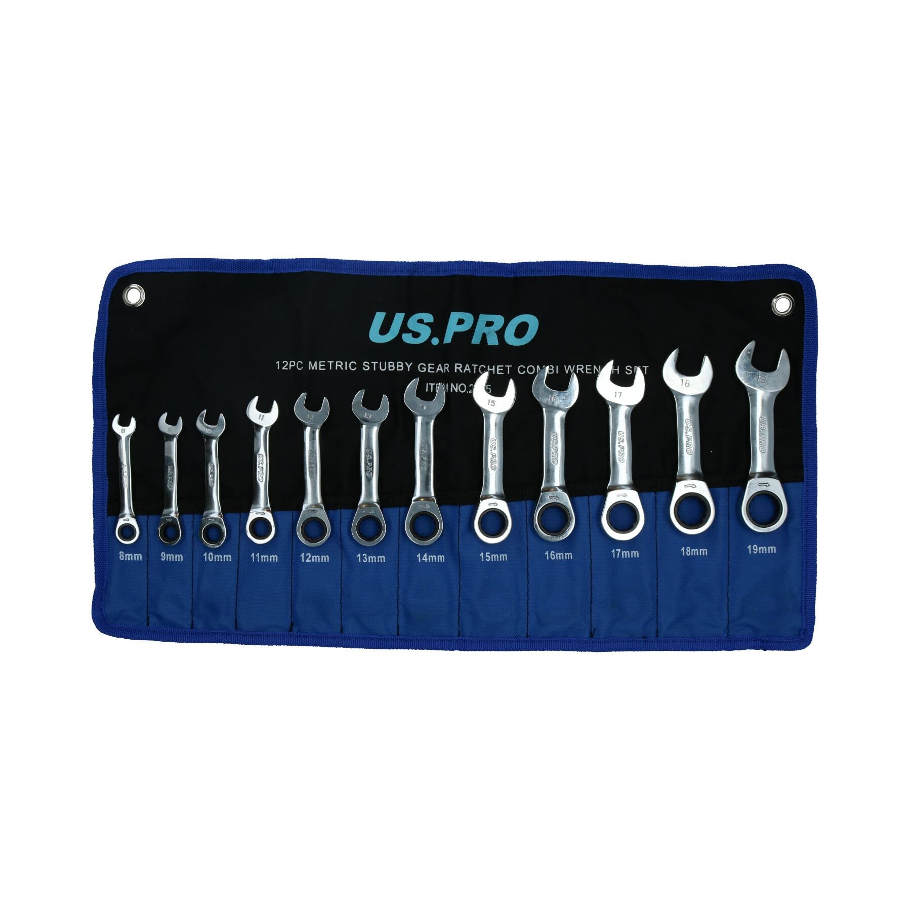 12pc Stubby Metric MM Ratchet Combination Spanner Wrench Set 8mm - 19mm