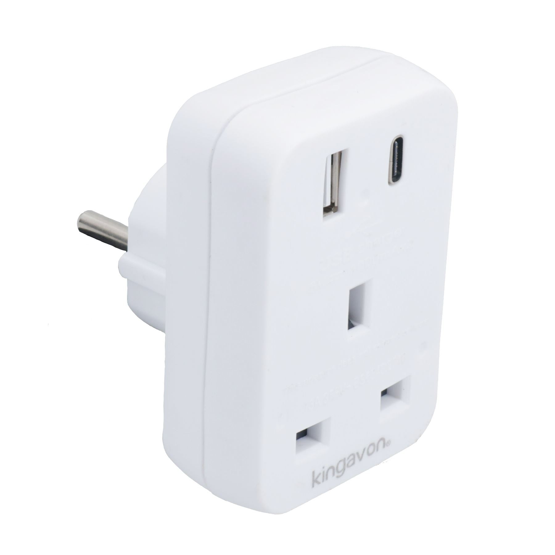 UK To EU Travel Socket Adaptor 2 Pin to 3 Pin Plug + C / USB Charging Ports