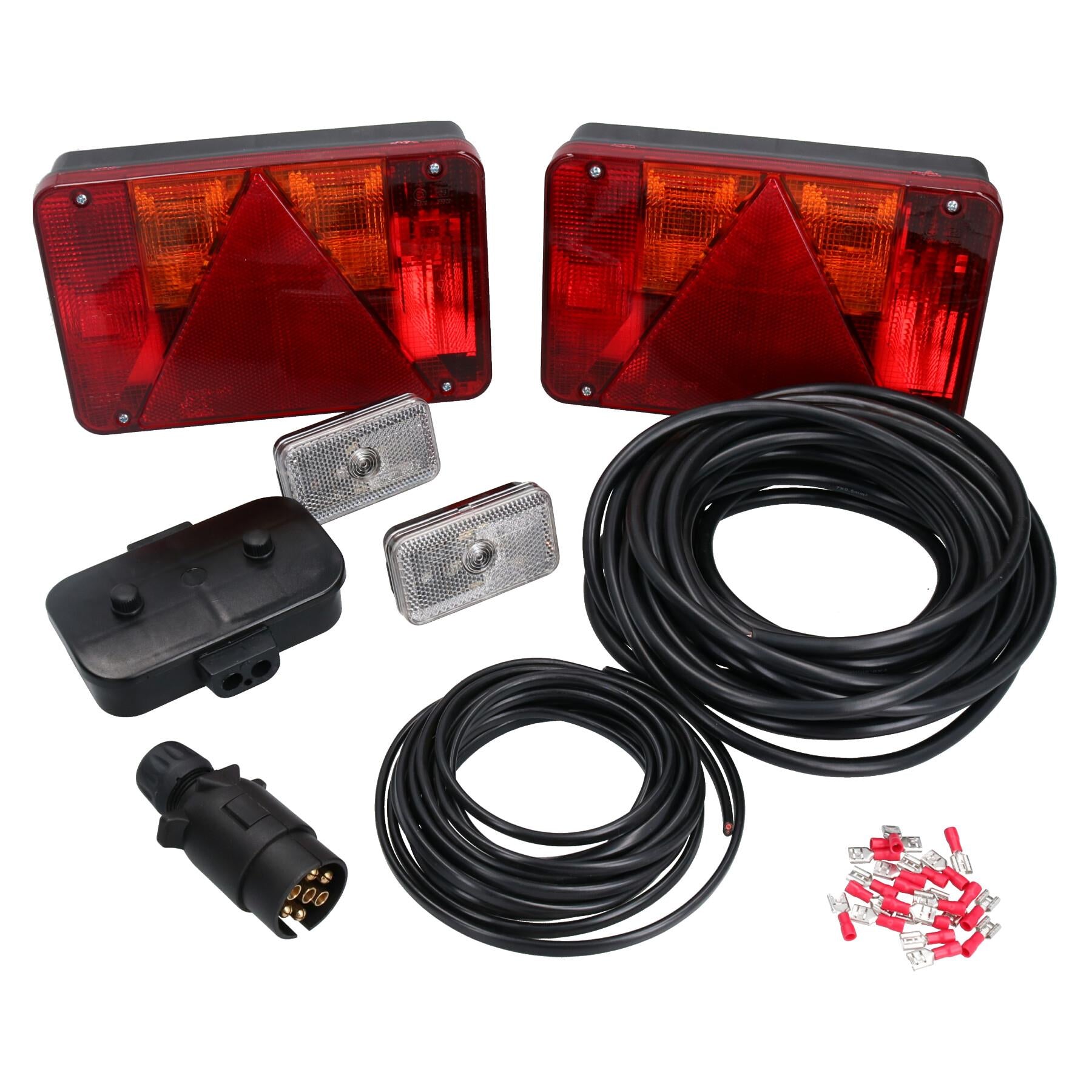 10m Trailer Light Wiring Kit Rear Large Lights, Front Markers, Plug, Junction Box