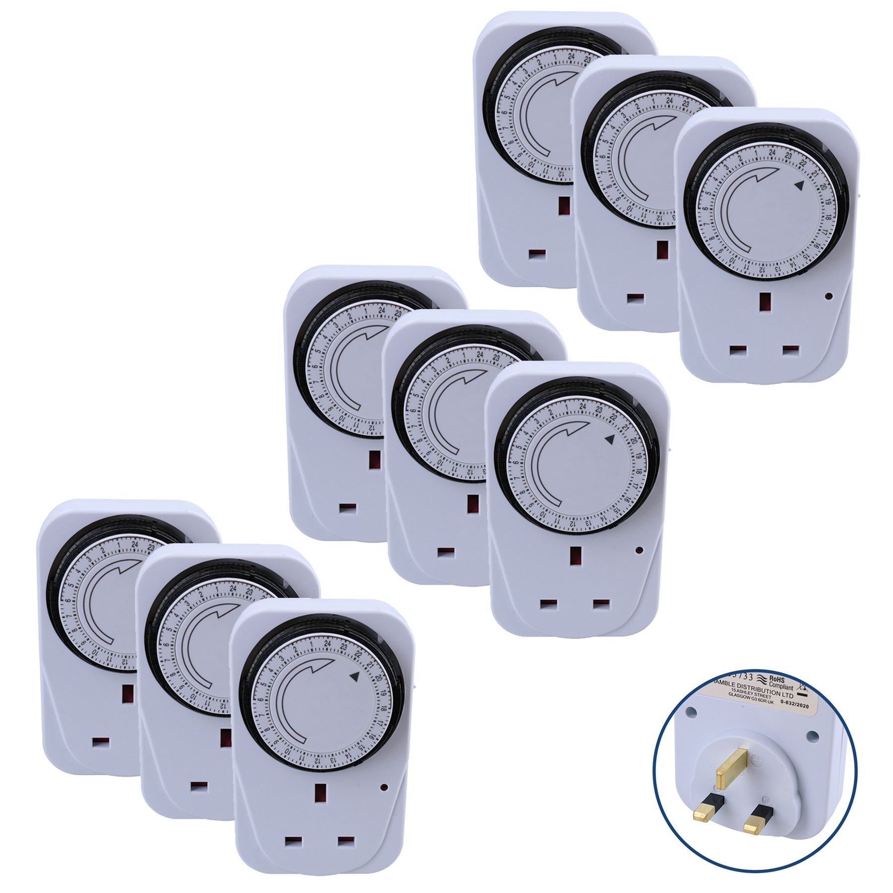 24 Hour Mains 3 Pin Plug In Timer Sockets Clock Energy Saving For Lamps Lights