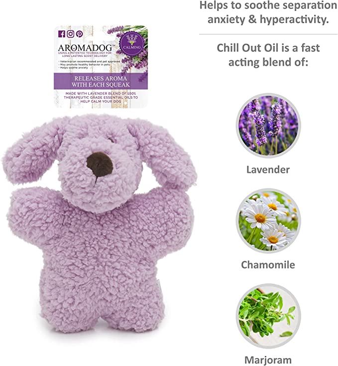 Aroma Calm Fleece Flatty Anxiety Calming Squeaky Plush Lavendar Dog Toy Gift