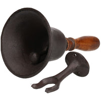 Dinner Hand Bell School Pub Bar Shop Tea Wooden Handle Wall Mount Cast Iron