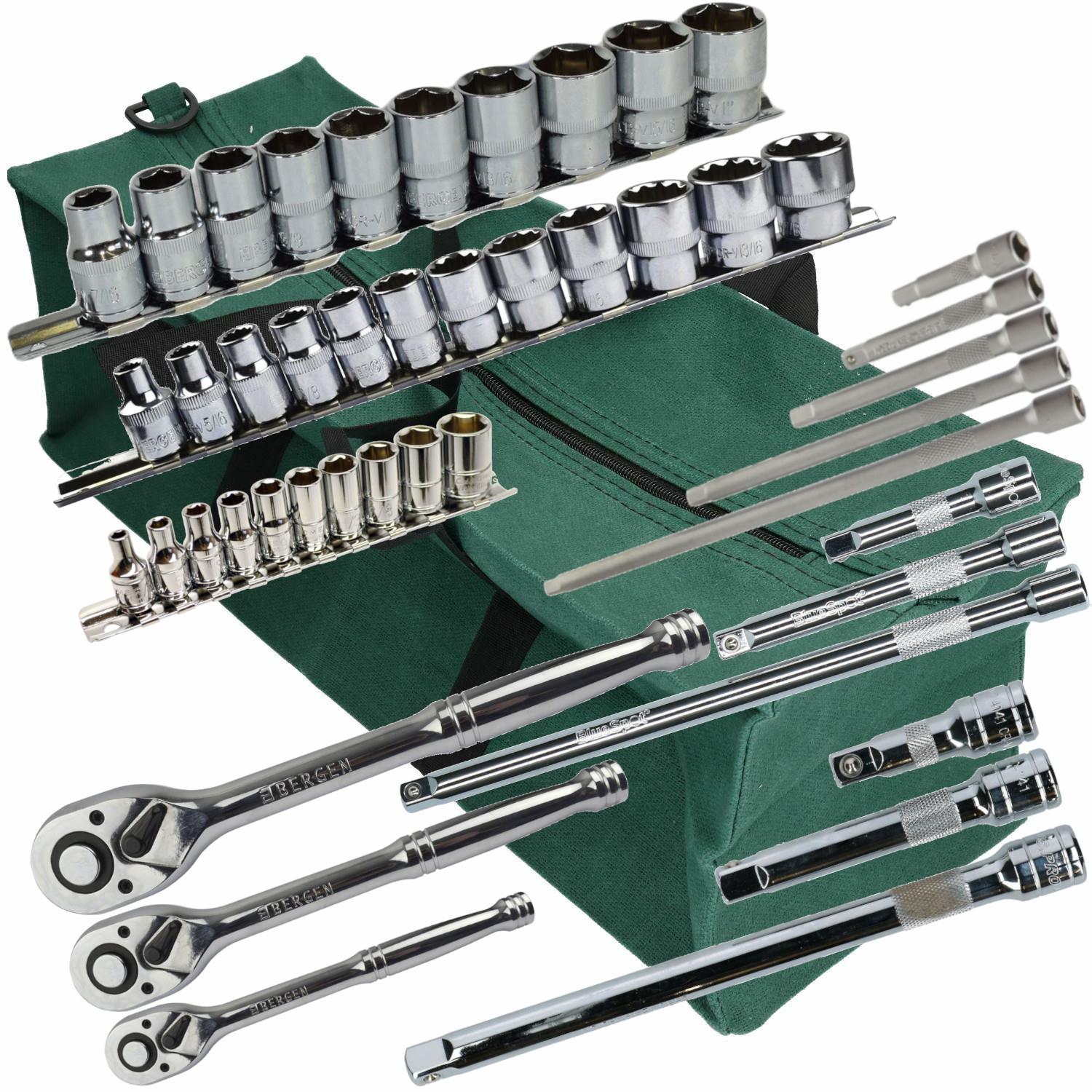 Imperial AF Socket Set SAE Inch Sockets Extensions Ratchets 1/4"dr 3/8"dr 1/2"dr Tool Bag