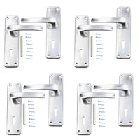 Aluminium Lever Lock Door Handle Handles Set With Spindle + Fixings