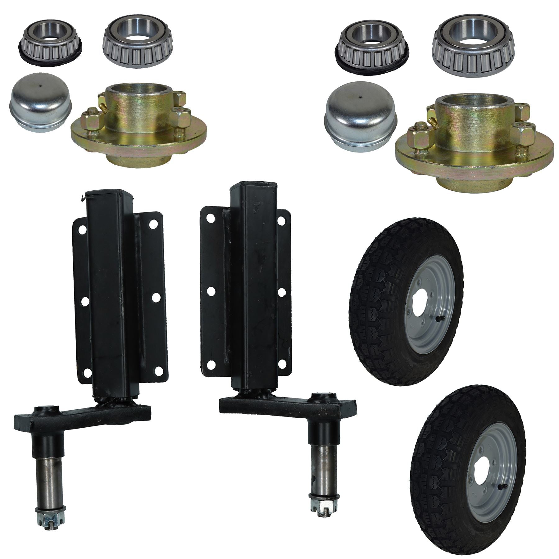 350kg Trailer Suspension Unit (Pair) & Cast Wheel Hubs & 3.50 - 8 Wheels 4" PCD