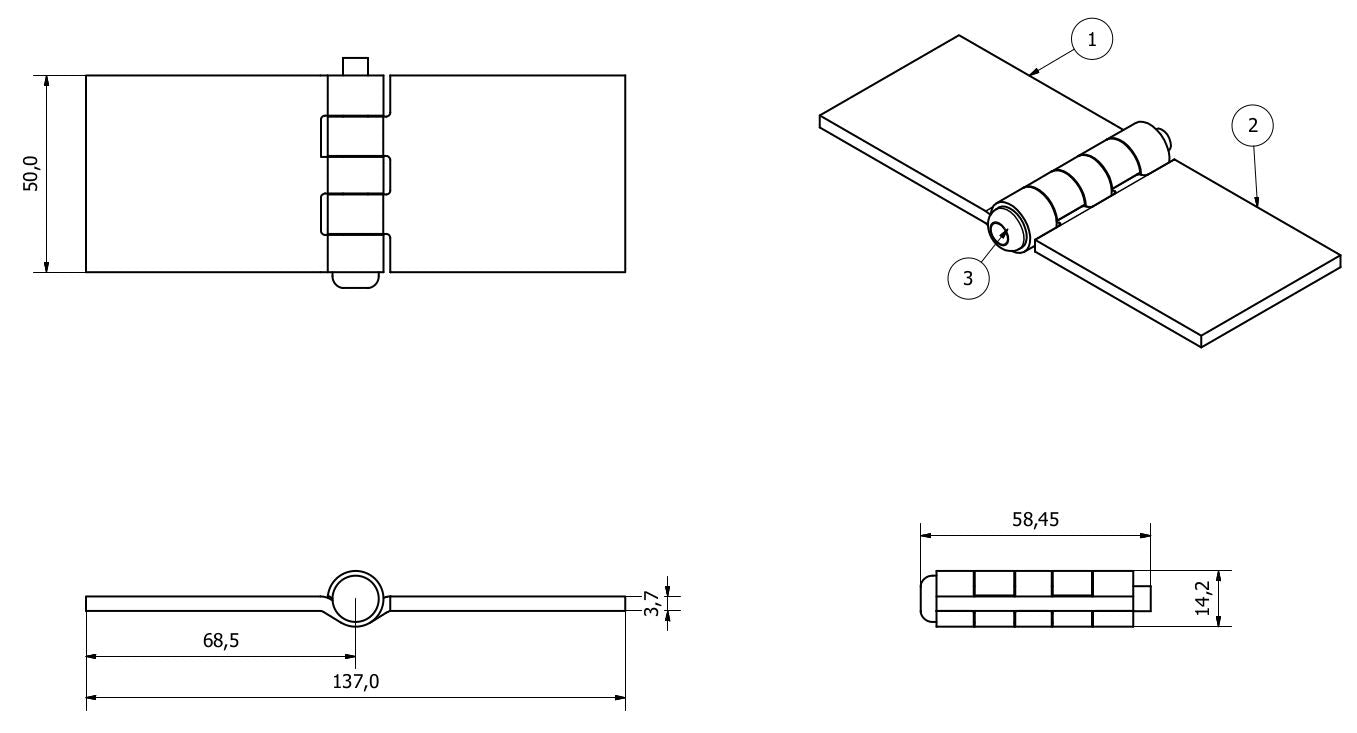 Solid Drawn Steel Butt Hinge Extra Heavy Duty Industrial 50x137mm