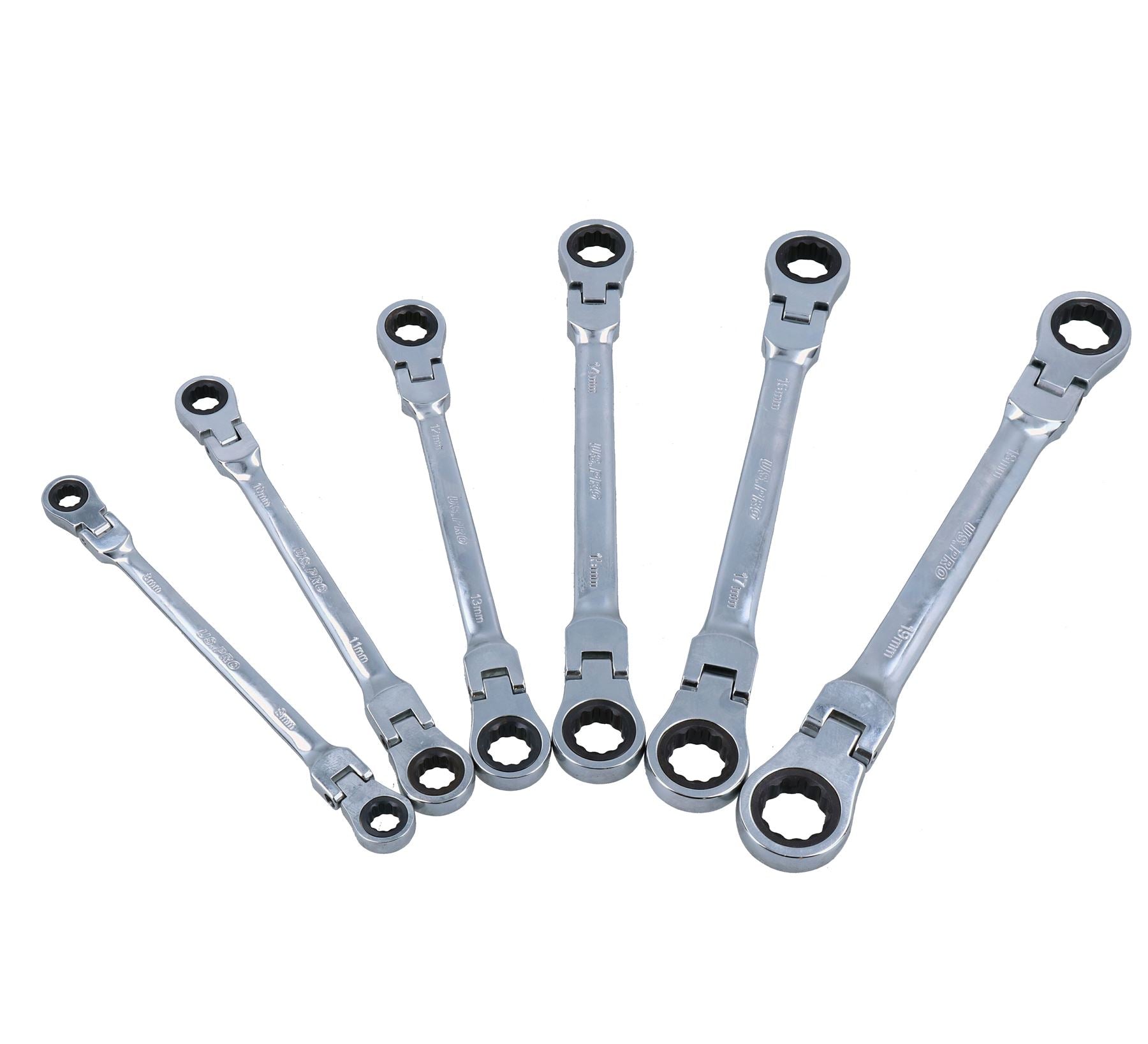 Metric double flexi ratchet spanner set 8mm - 19mm 6pc 12 sizes BERGEN AT623