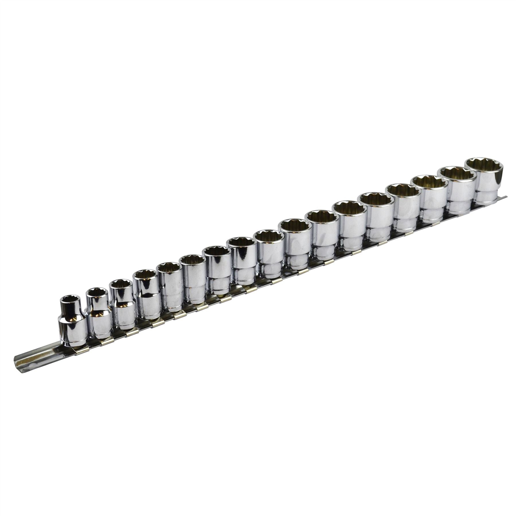 1/2"dr Shallow Metric Sockets with Storage Rail 17pc Set TE052