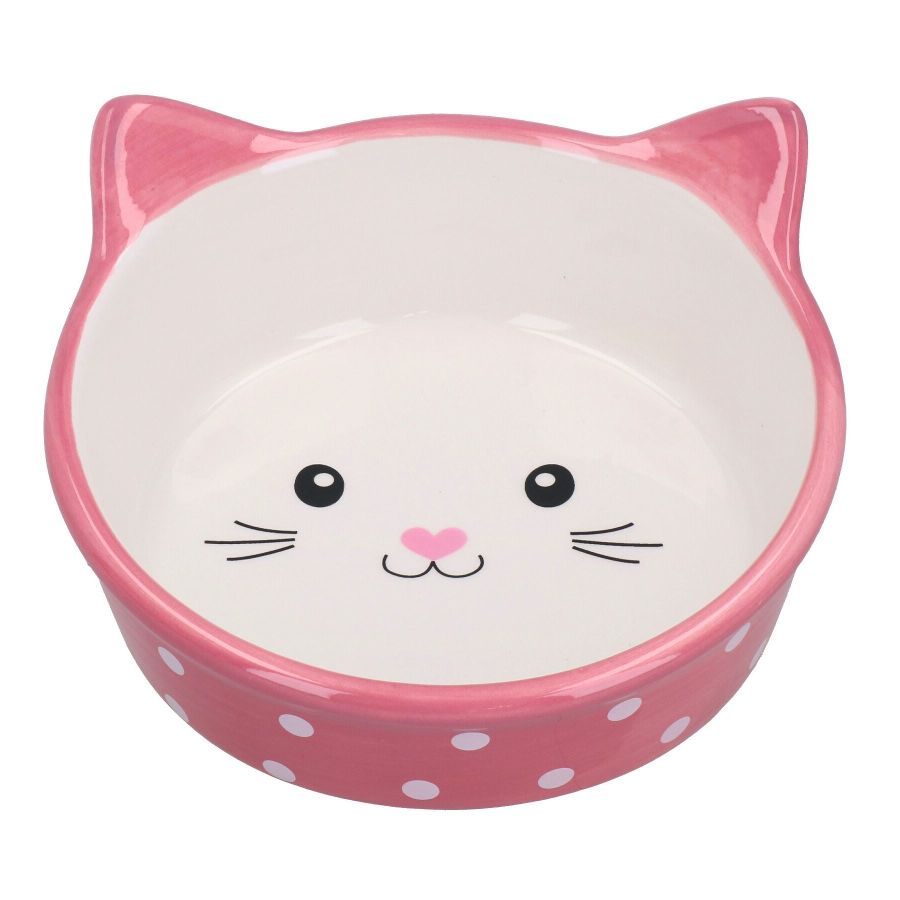 Pink Polka Cat Face Bowl Cat Kittens Small Food Water Bowl 15cm/300ml