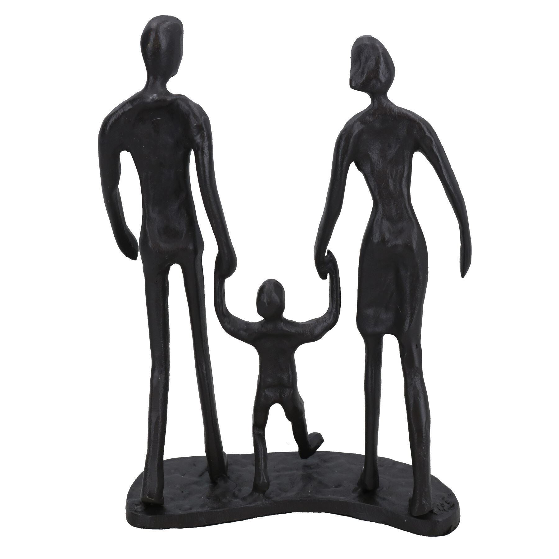 Family of 3 Holding Hands Silhouette Figurine Statue House Decor Ornament Metal