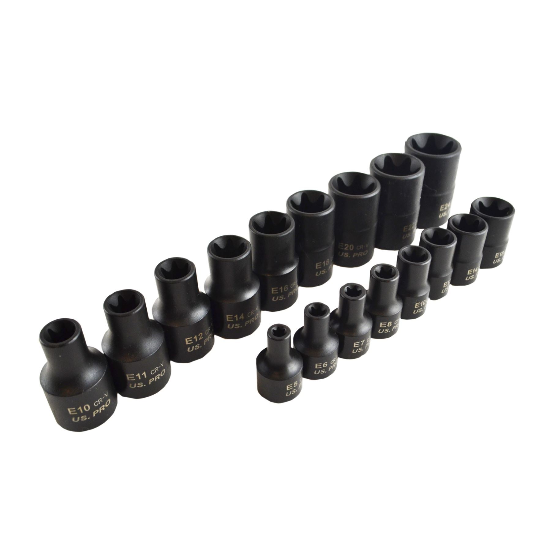 Impacted Female Torx / E Sockets E5 - E24 3/8" and 1/2" Drive 17pc By U S Pro