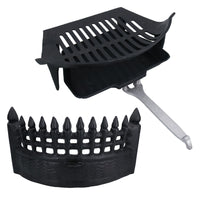 16" Fire Grate Front, Grate, Ashpan & Handle Fireplace Cast Iron Log Coal Saver