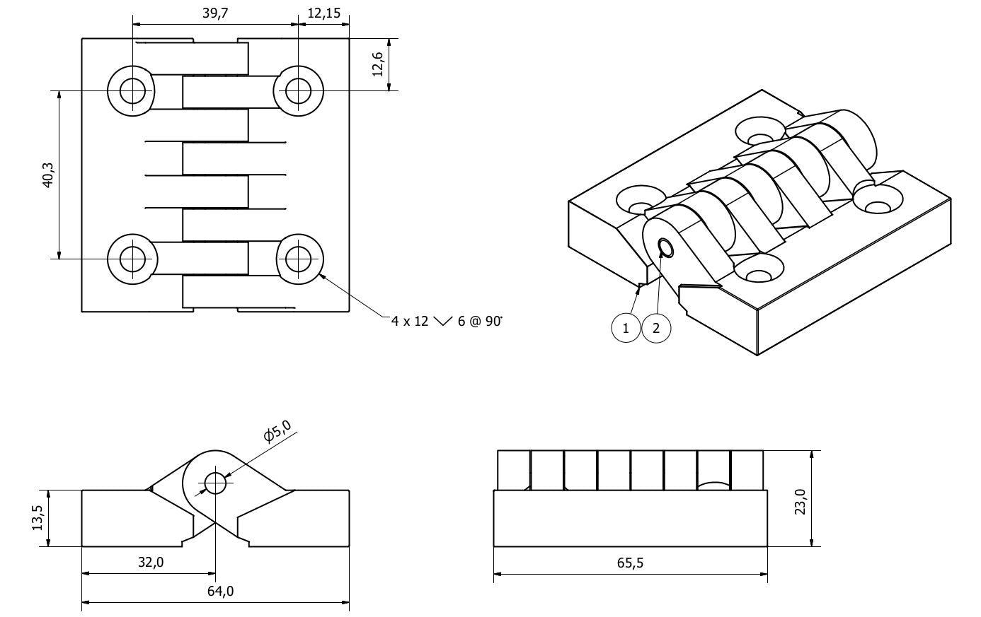 Industrial Polyamide Plastic Butt Hinge 64x65mm Door Hatch Locker Italian Made