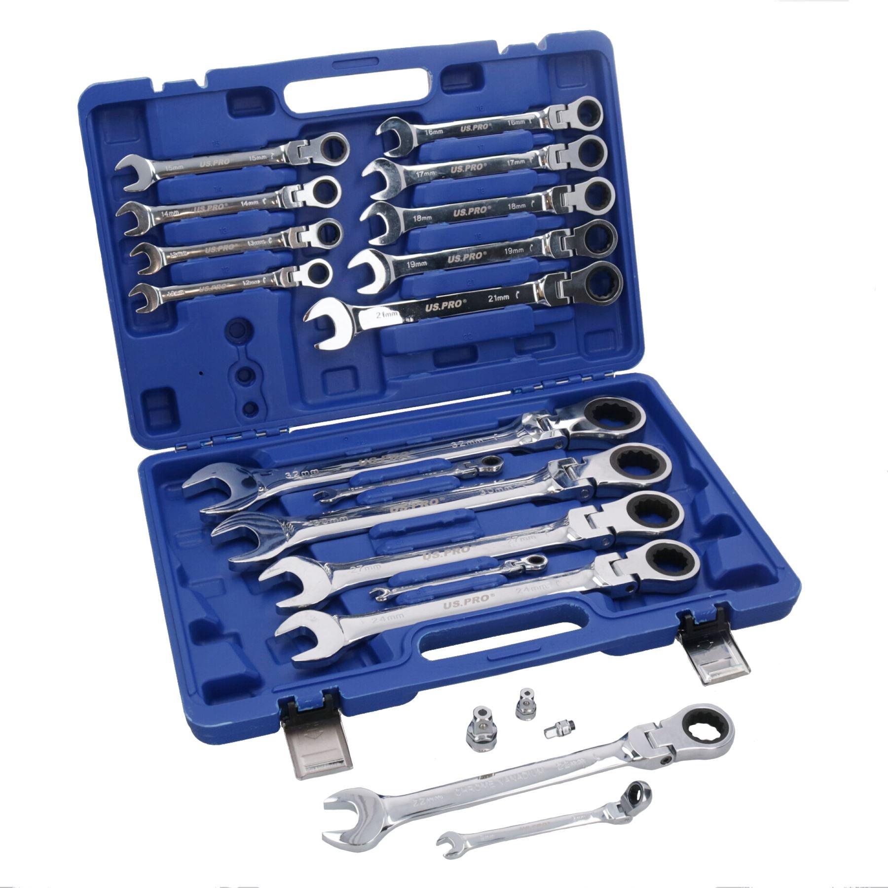 Metric Flexi Headed Ratchet Combination Spanner Wrench 8mm – 32mm 20pc Set