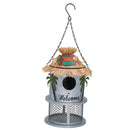 Funky Metal Silver Tiki Bar Bird Feeder Seed Nuts Wild Bird Garden Decor 14x25cm