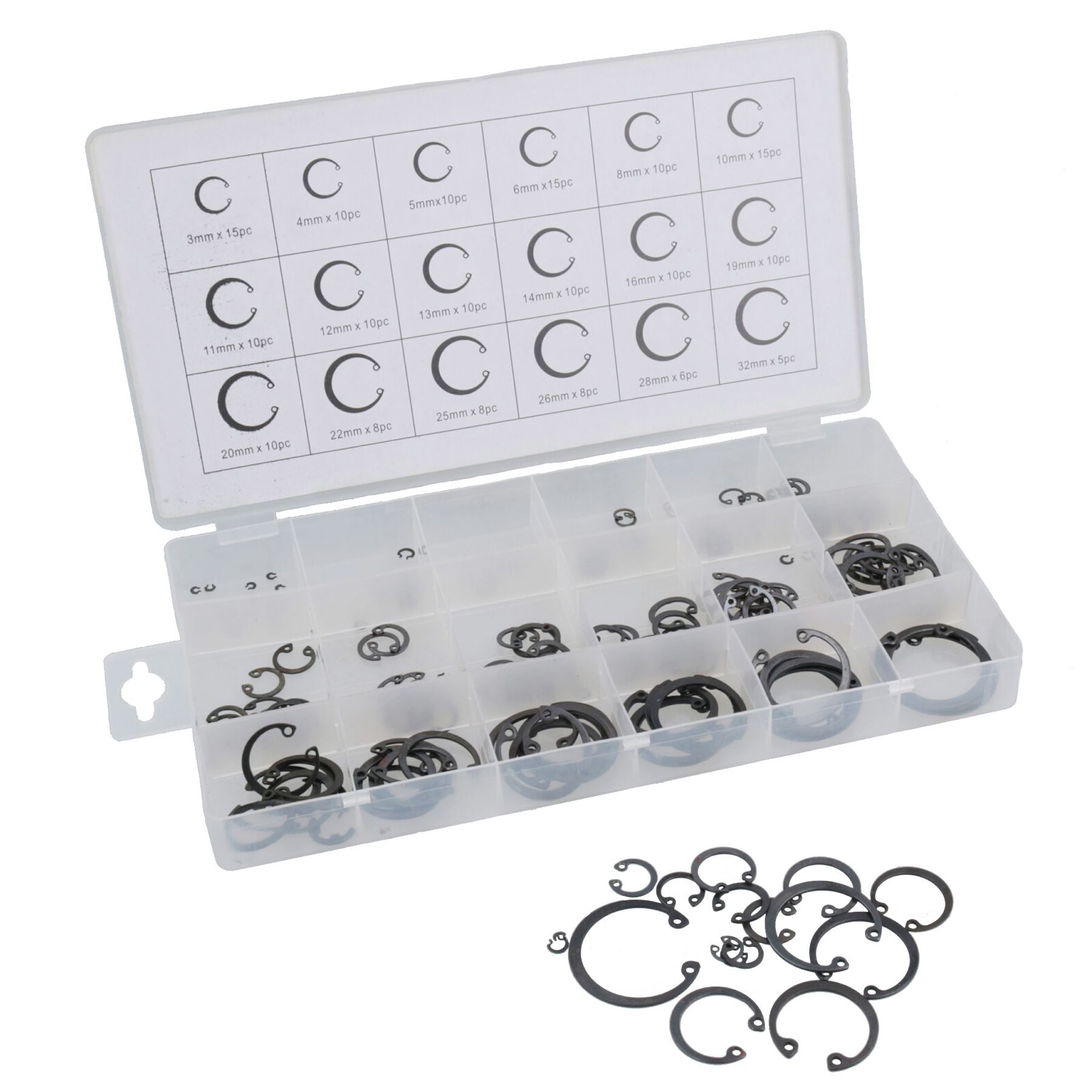 300pc External Circlips Snap Retaining Ring Assortment Fastener Set 3mm – 32mm