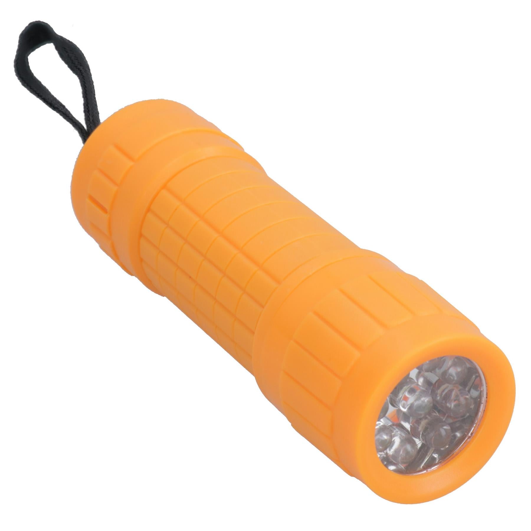 9 LED Orange Torch Light Mini Flashlight Camping Hiking Rubber Case