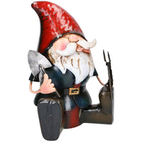 Hand Painted Metal Garden Home Gnome With Spade & Fork Sign Ornament