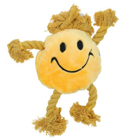 Plush Soft Yellow Happy Face Dog Play Toy With Squeak & Rope Arms.