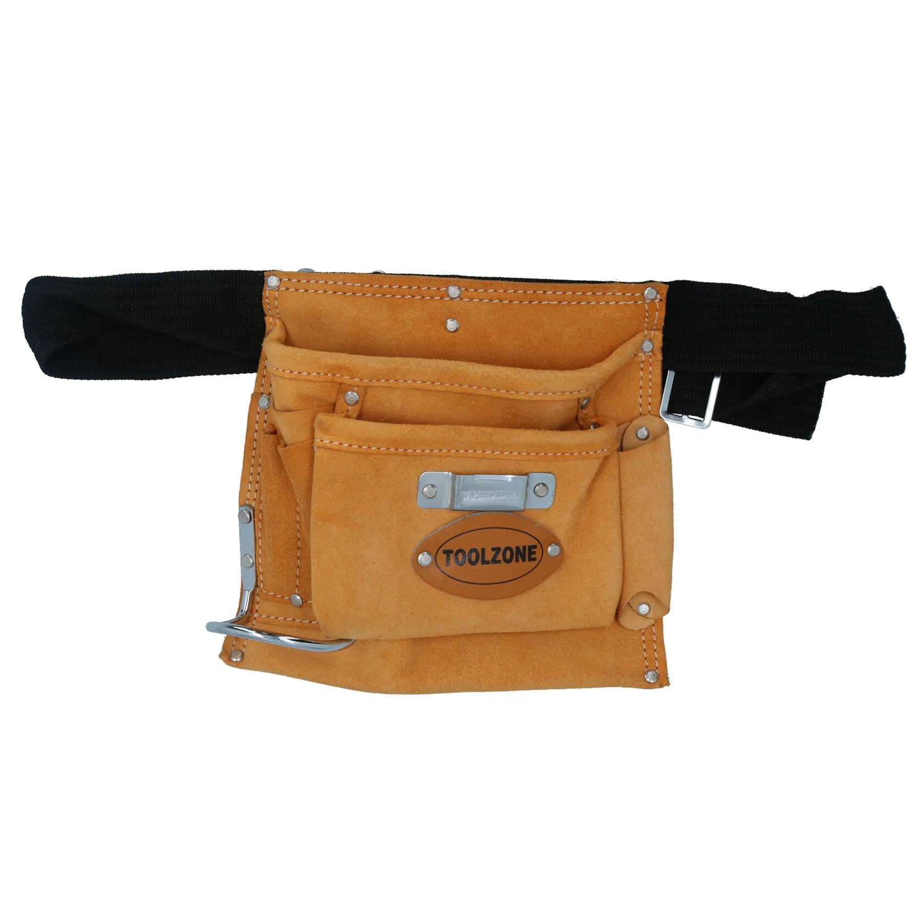 Leather Toll Belt Roll Pouch Holder with Adjustable Web Belt Buckle Clip 5 Pocket