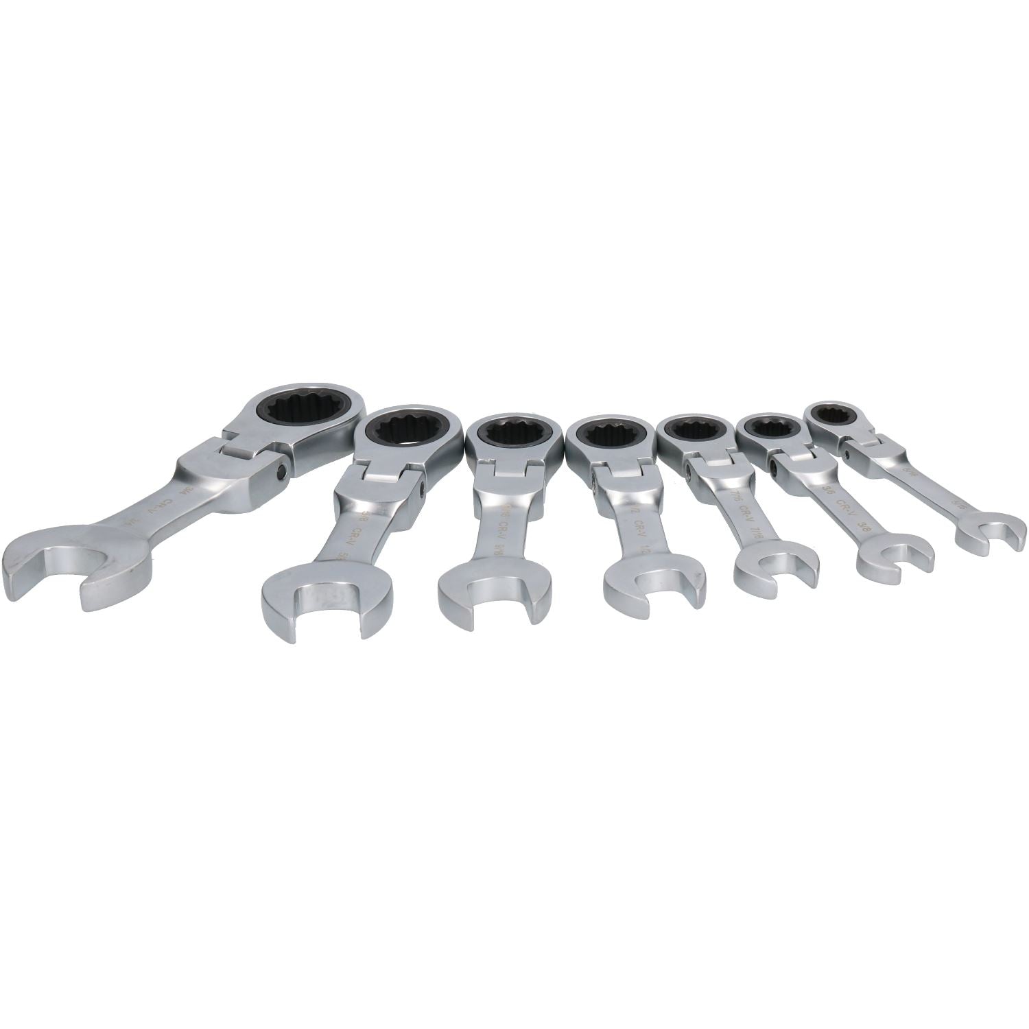 Metric + Imperial Stubby Flexible Flexi Combination ratchet Spanner Set 12pc