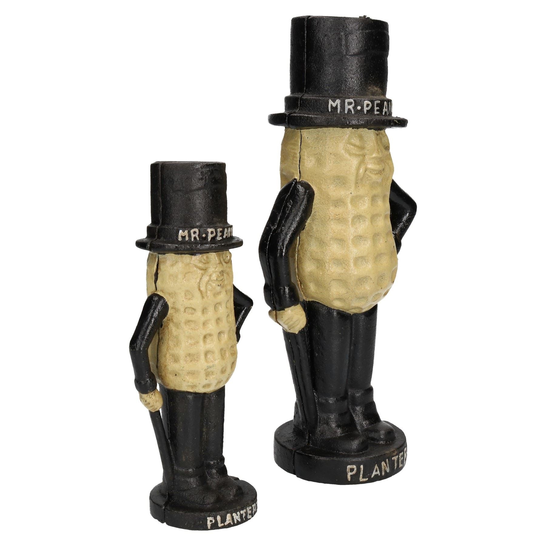 Large & Small Mr. Peanut Money Box Bank Jar Planters Mascot Cast Iron Statue