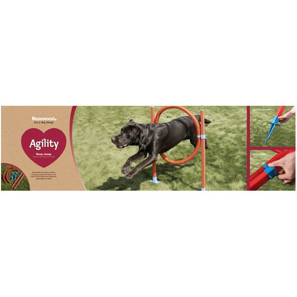 Easy Assemble Dog Pet Agility Hoop With 6 Height Positions Fun Exercise.