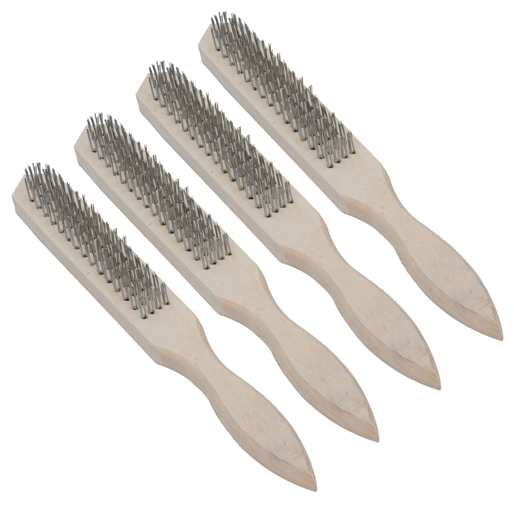 Wire Cleaning Brush 4 Rows of Steel Wire Bristles with Wooden Handle