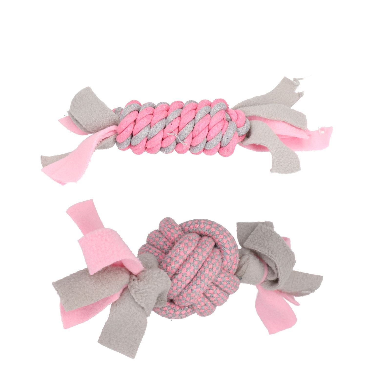 2 Pink Small Dog Puppy Fleecy Rope Play Toy Bundle Great For Teeth & Gums