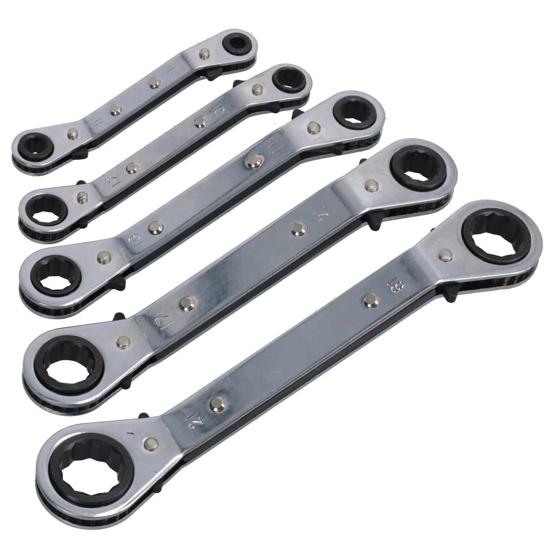 5pc Offset Metric Ratchet Ring Spanners Wrench Cranked Reversible 6-21mm