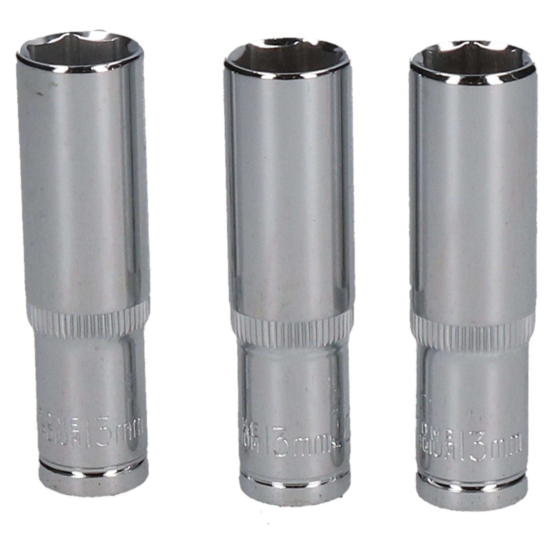 3 x 10mm and 3 x 13mm Metric 3/8" Drive 6 Sided Single Hex Deeps Socket 6pc