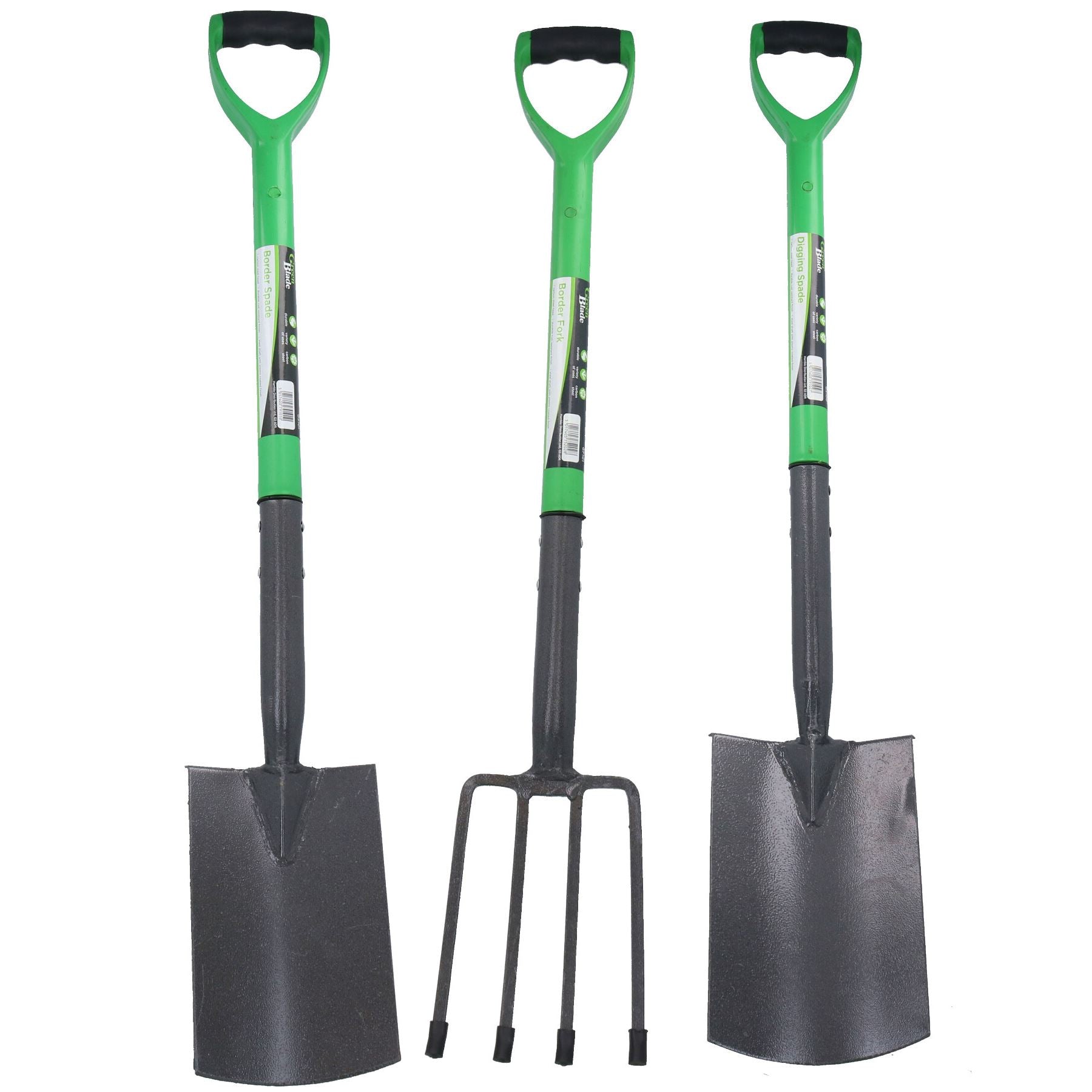 Garden Fork + Digging Spade + Border Spade Carbon Steel Blades 3pc Gardening