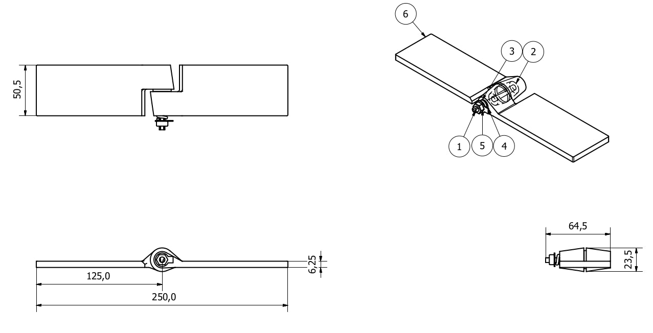 Left Self Aligning Ball Steel Butt Hinge Weld-On Heavy Duty Industrial 50x250mm