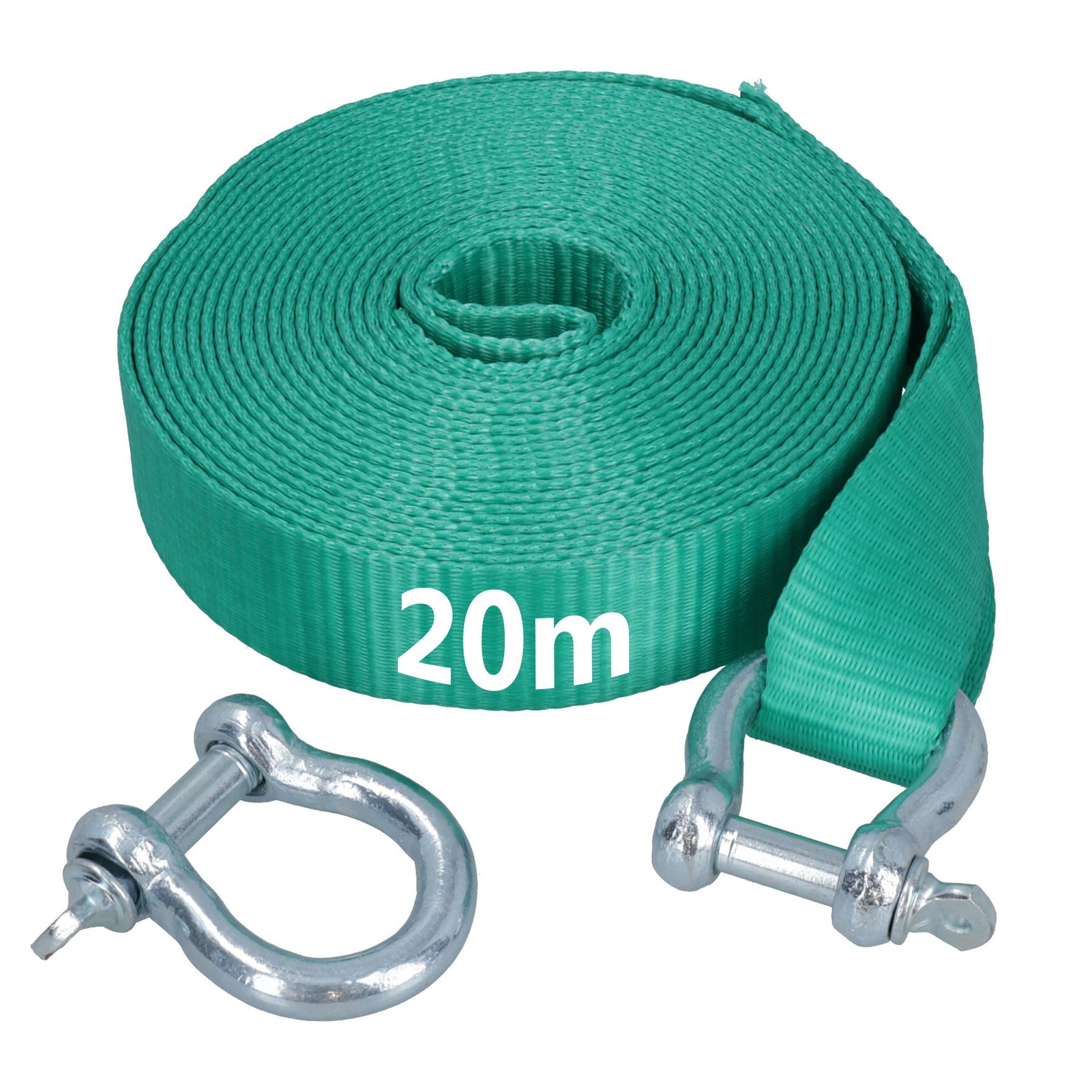 Extra Long 20m Recovery Strap Tow Rope & Two Shackles 8T Towing 4x4 Off Road