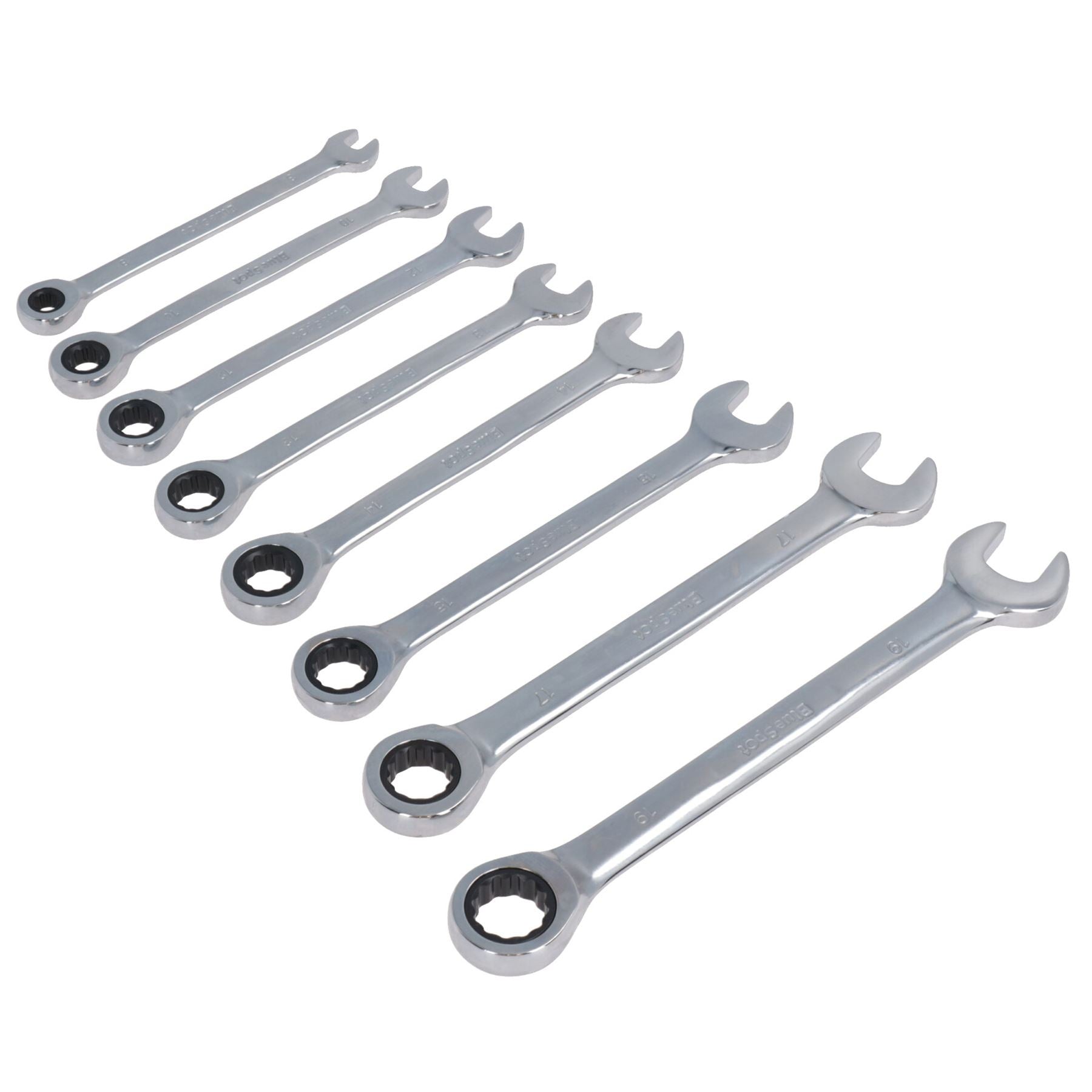 Metric 8mm – 19mm Ratchet Combination Spanner Wrench 8pc Set 72 Teeth