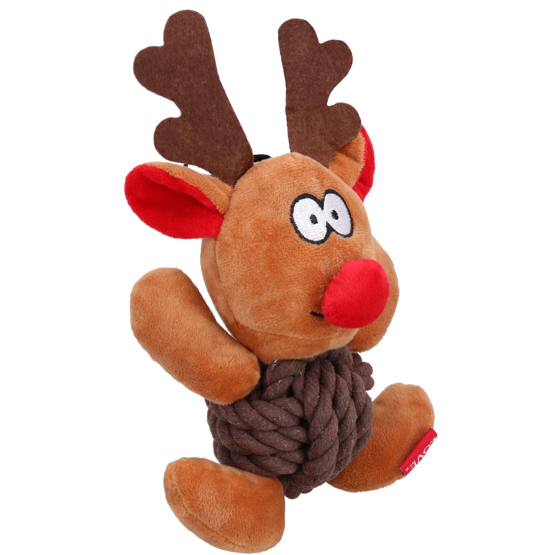 Dog Christmas Gift Reindeer Knottie Squeaky Plush Rope Play Toy Xmas Present