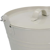 Coal Bucket & Lid Cream Metal Ash Tidy Bin Coal Carrier Fire Log Burner Kindling