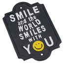 World Smiles With You Sign Plaque Cast Iron Garden House Home Wall Door