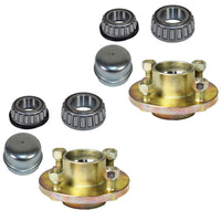 Pair Of Trailer Cast Wheel Hub 100mm PCD 1" Taper Bearing 4 Studs Nuts + Caps