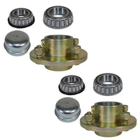 2 PACK Trailer Trolley Wheel Hubs & Stub Axles 4" PCD With Nuts & Caps 750kg