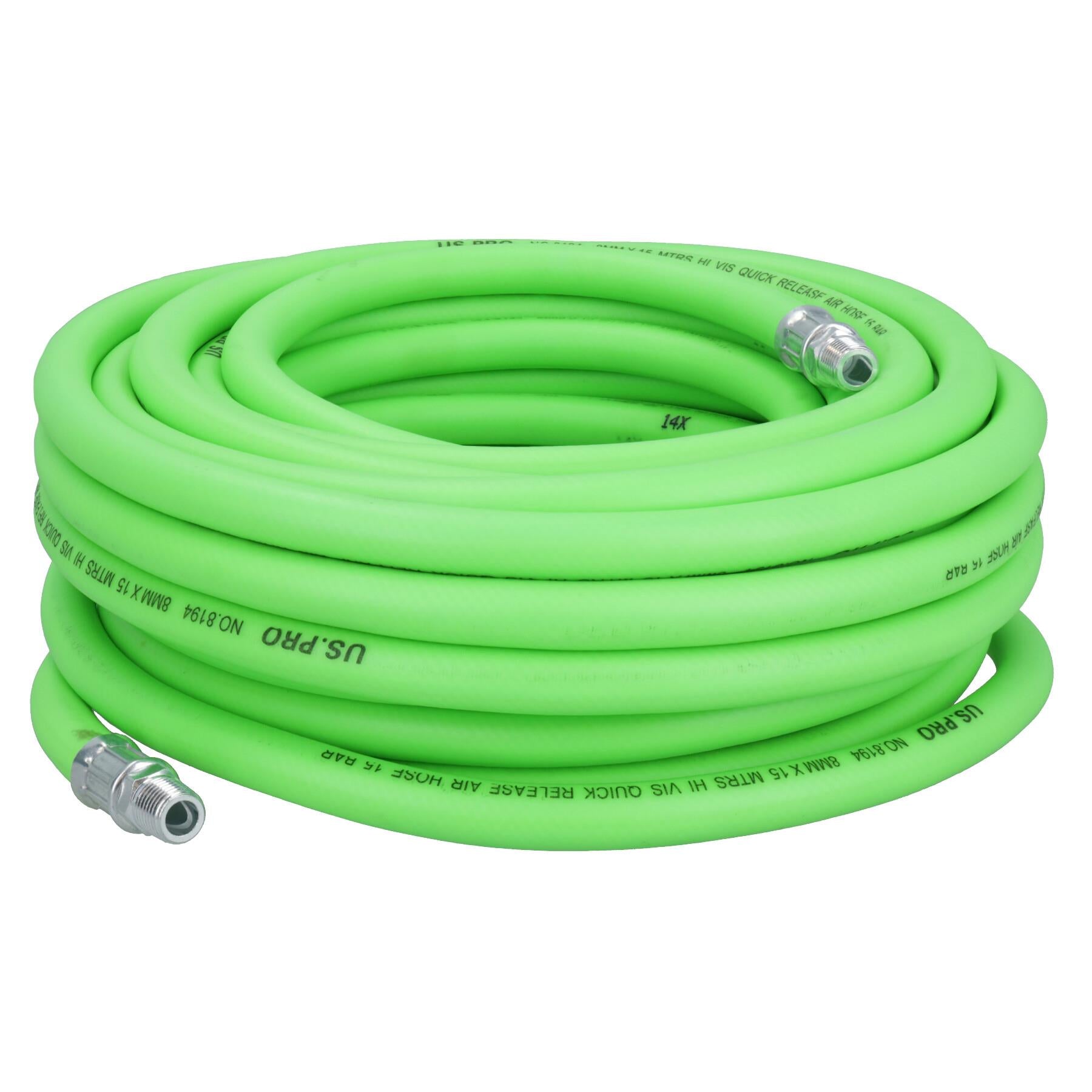 15 Metres Soft Rubber Hi-Vis Air Compressor Hose + Euro Quick Release Fittings