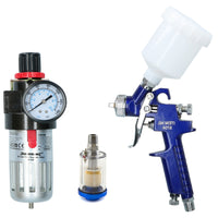 Mini HVLP Gravity Feed Spray Gun 0.8mm, Inline Moisture Trap Pressure Regulator