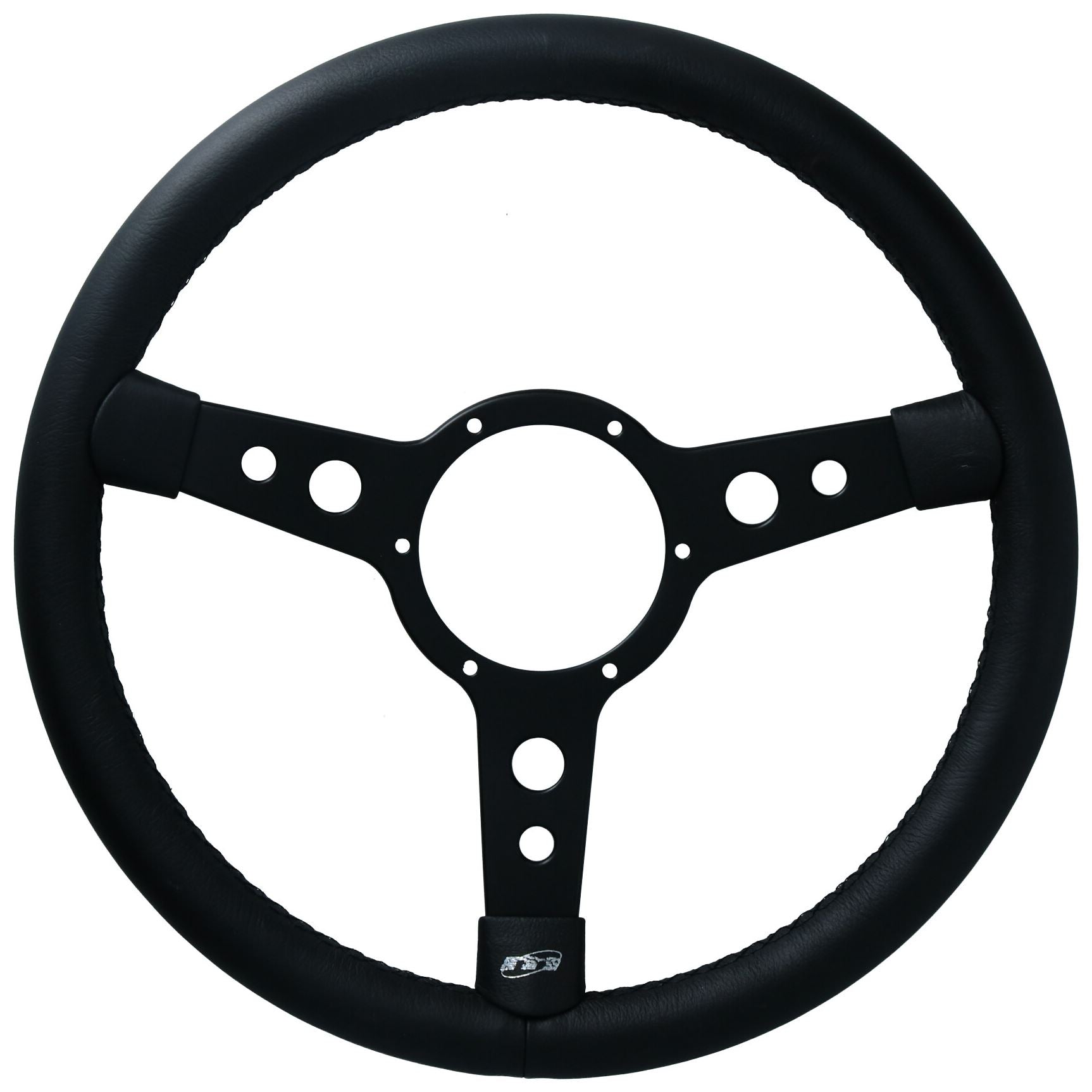 15" Traditional Classic Car Steering Wheel Black Leather 3 Spoke Centre 6 Hole