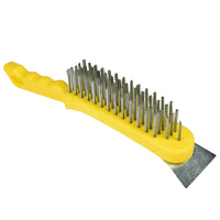 Wire Cleaning Removal Brush 5 Row Steel Bristles Plastic Handle and End Scarper