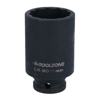 36mm Metric 1/2" Drive Double Deep Impact Socket 12 Sided Single Hex