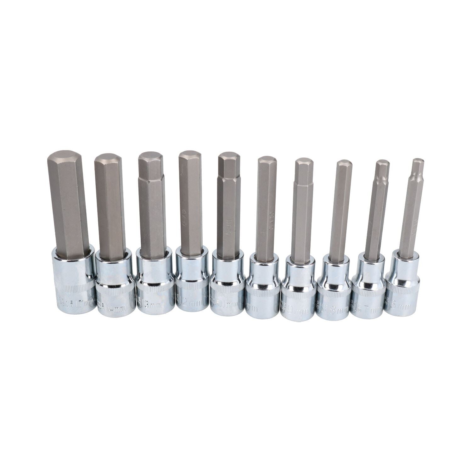 1/2" Drive Metric MM Hex Allen Key Bit Sockets 6mm – 17mm 10pc 100mm Long