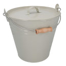 Coal Bucket & Lid Cream Metal Ash Tidy Bin Coal Carrier Fire Log Burner Kindling