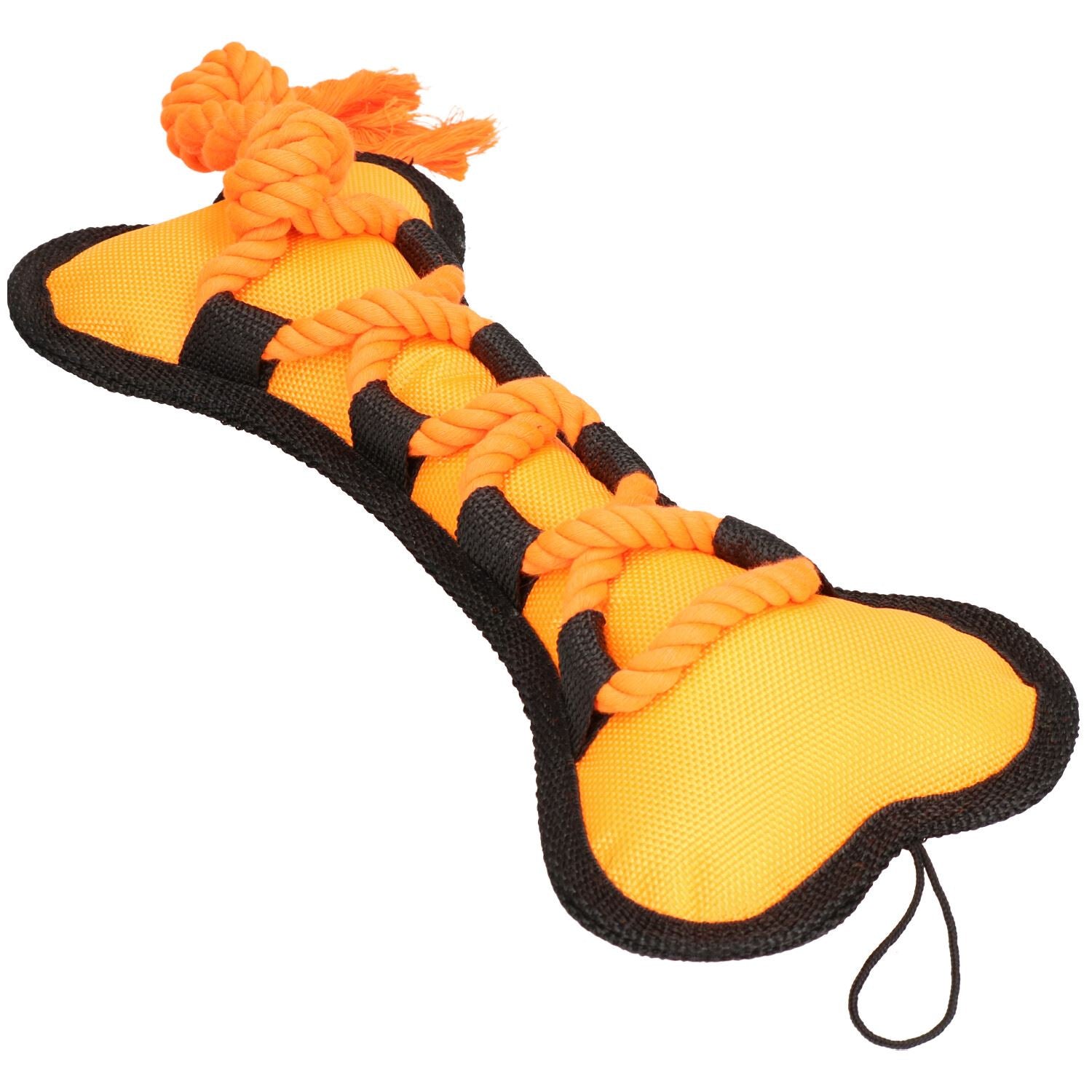 Orange Cross Tug Rope Bone Doy Play Toy With Squeak 30x13x3cm