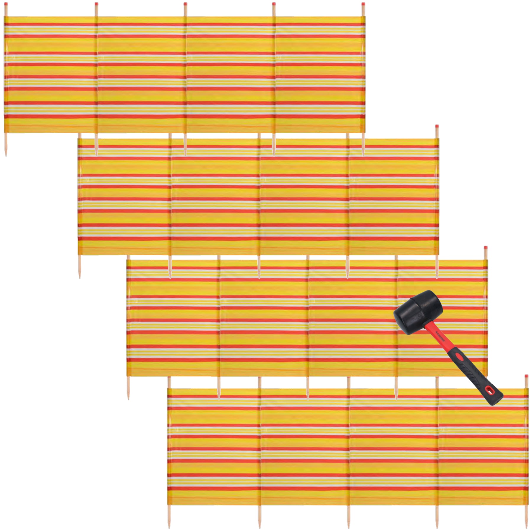 5 Pole Windbreak Beach Shelter 1.5m by 2.8m Screen Privacy Yellow Stripe