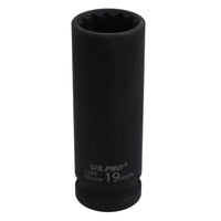 19mm 1/2in Drive Double Deep Metric MM Impact Socket Bi-Hex 12 Sided